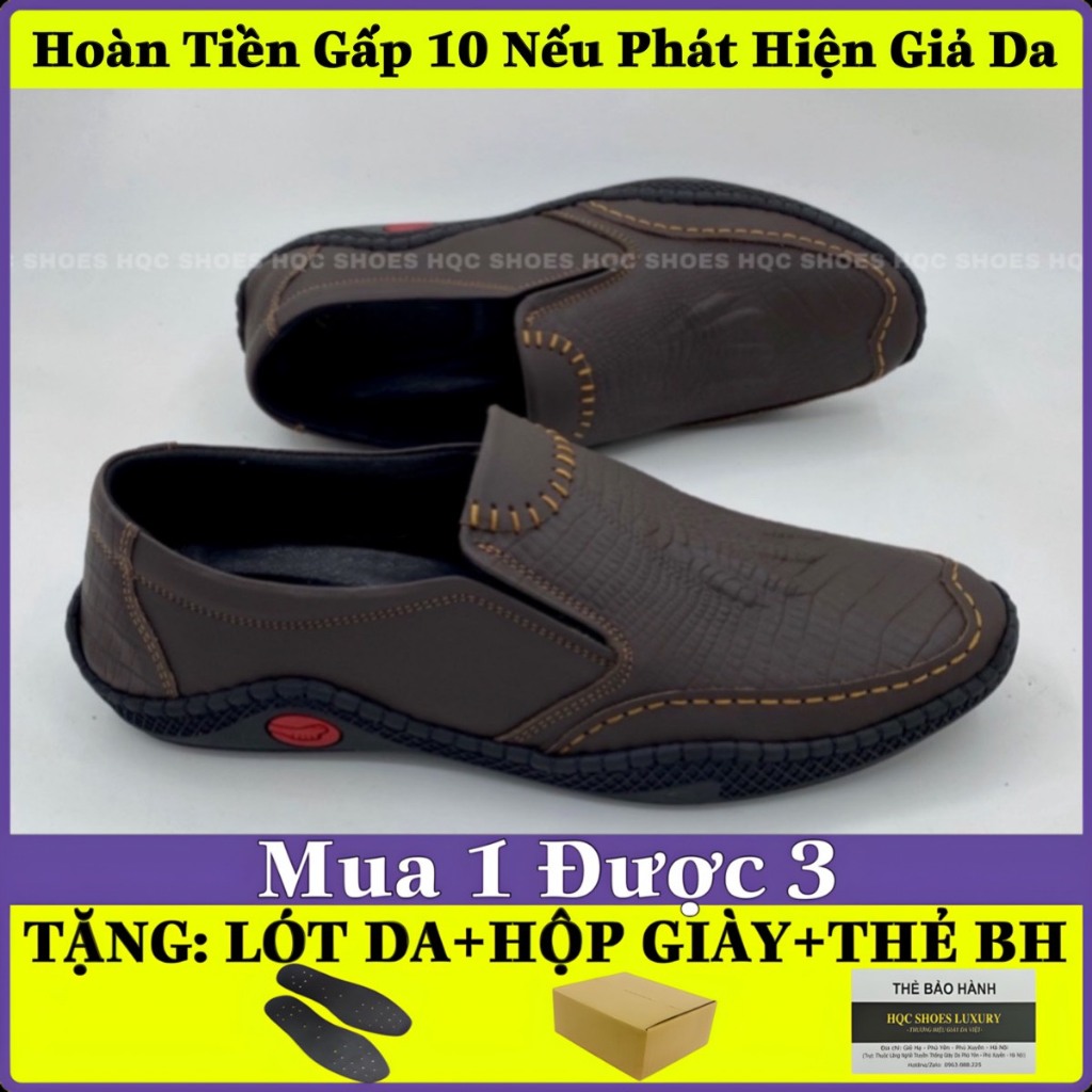 Giày lười nam HQC SHOES da bò nappa đế cao su khâu chỉ bảo hành 1 năm HT004