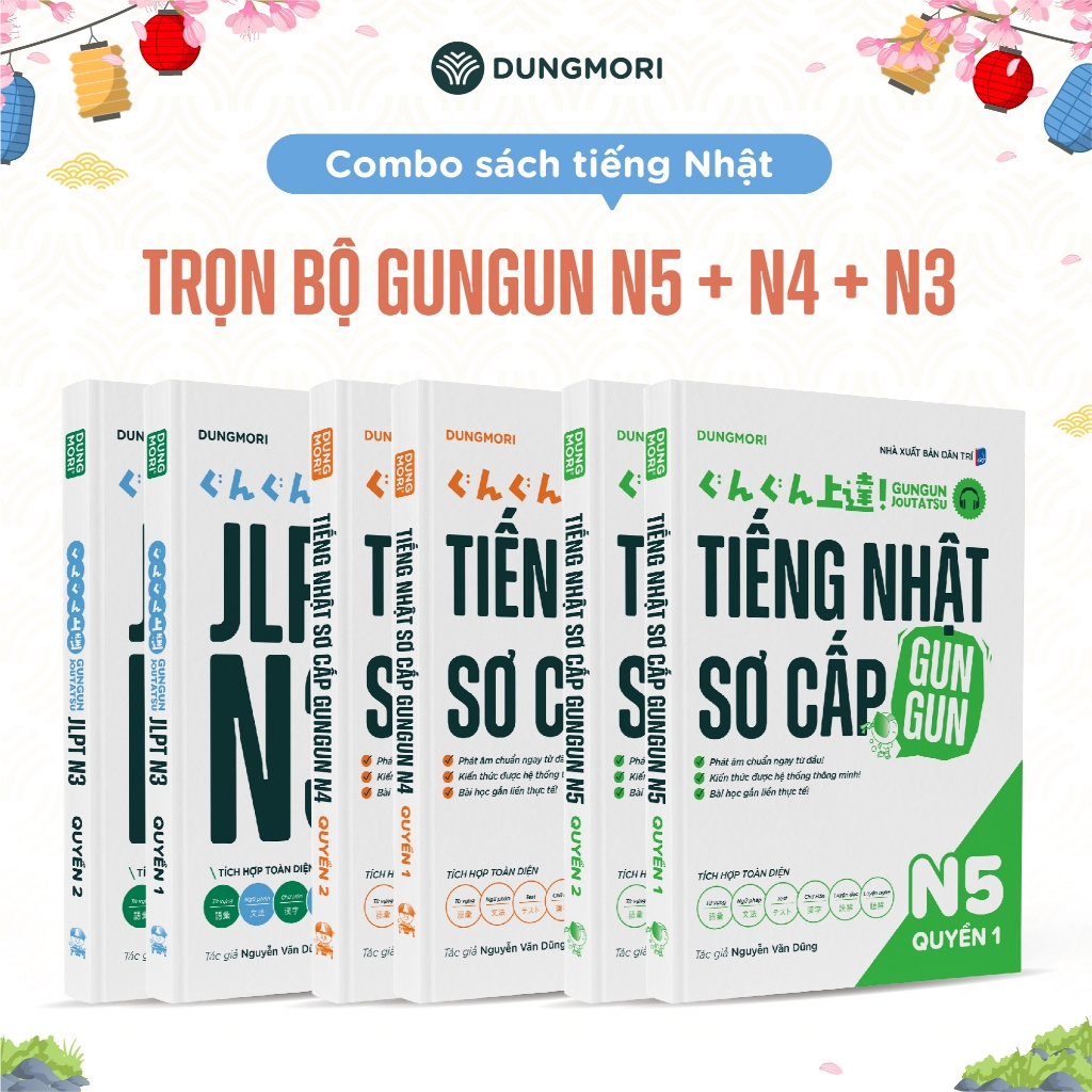Trọn bộ sách học JLPT GunGun N5 N4 N3 Dũng Mori