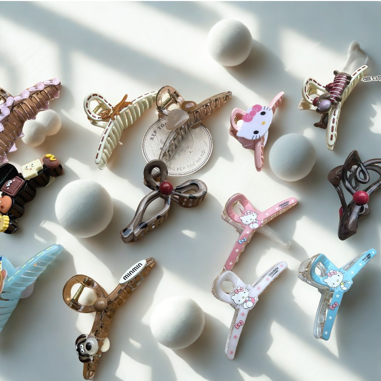 Kẹp Tóc Càng Cua Hello Kitty Sanrio Lớn/Vừa Họa Tiết Caro/Chấm Bi/Pastel Nhiều Mẫu cute - Kẹp tóc Xi