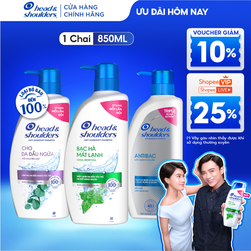 Dầu Gội Sạch Gàu HEAD & SHOULDERS Bạc Hà/ Giảm Ngứa Da Đầu/ Hương Chanh/ Sạch Sâu/ Làm Sạch Vi Khuẩn Chai 850ML