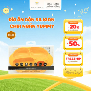 Đĩa ăn dặm silicon chia ngăn có đế hút chân không chống đổ yummy marcus & marcus, cho bé từ 18 tháng - lola