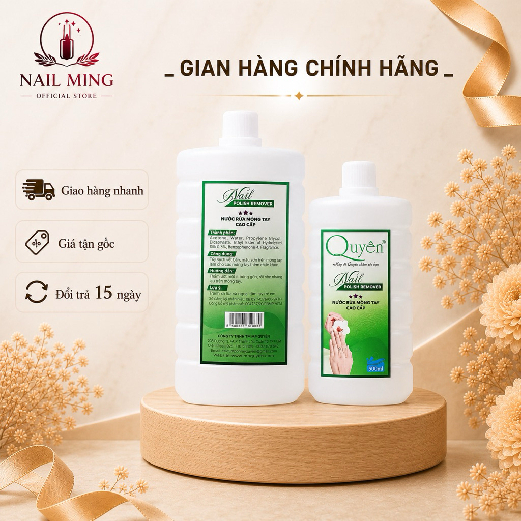 Nước rửa móng tay aceton QUYÊN Chính hãng - Nước rửa axeton loại tốt tẩy mạnh, sạch nhanh, mùi dễ ch