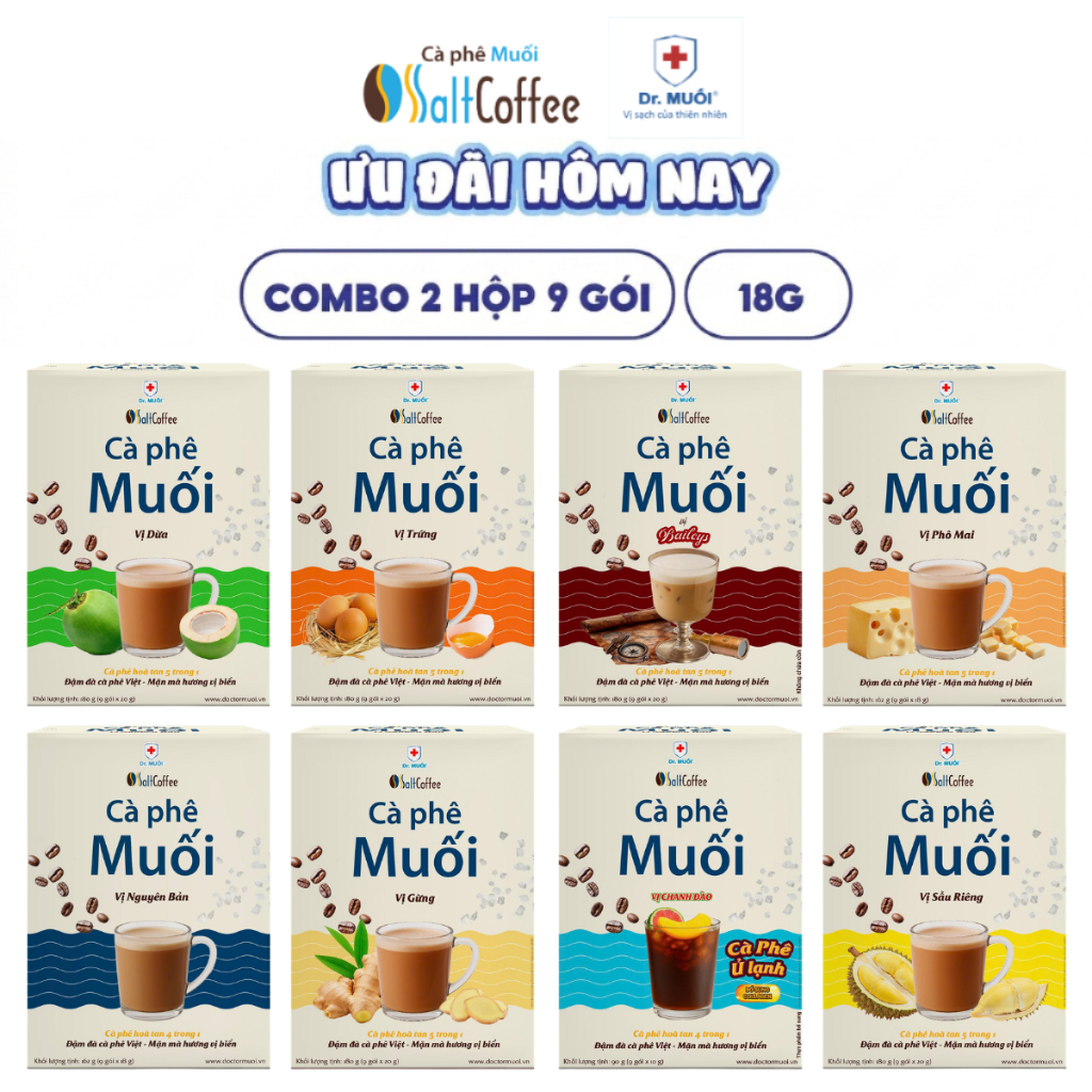 Combo 2 Hộp Cà Phê Muối SaltCoffee, Cà Phê Hòa Tan 5 In 1 Dạng Gói Tiện Lợi (Hộp 9 Gói) - Mr.Muối