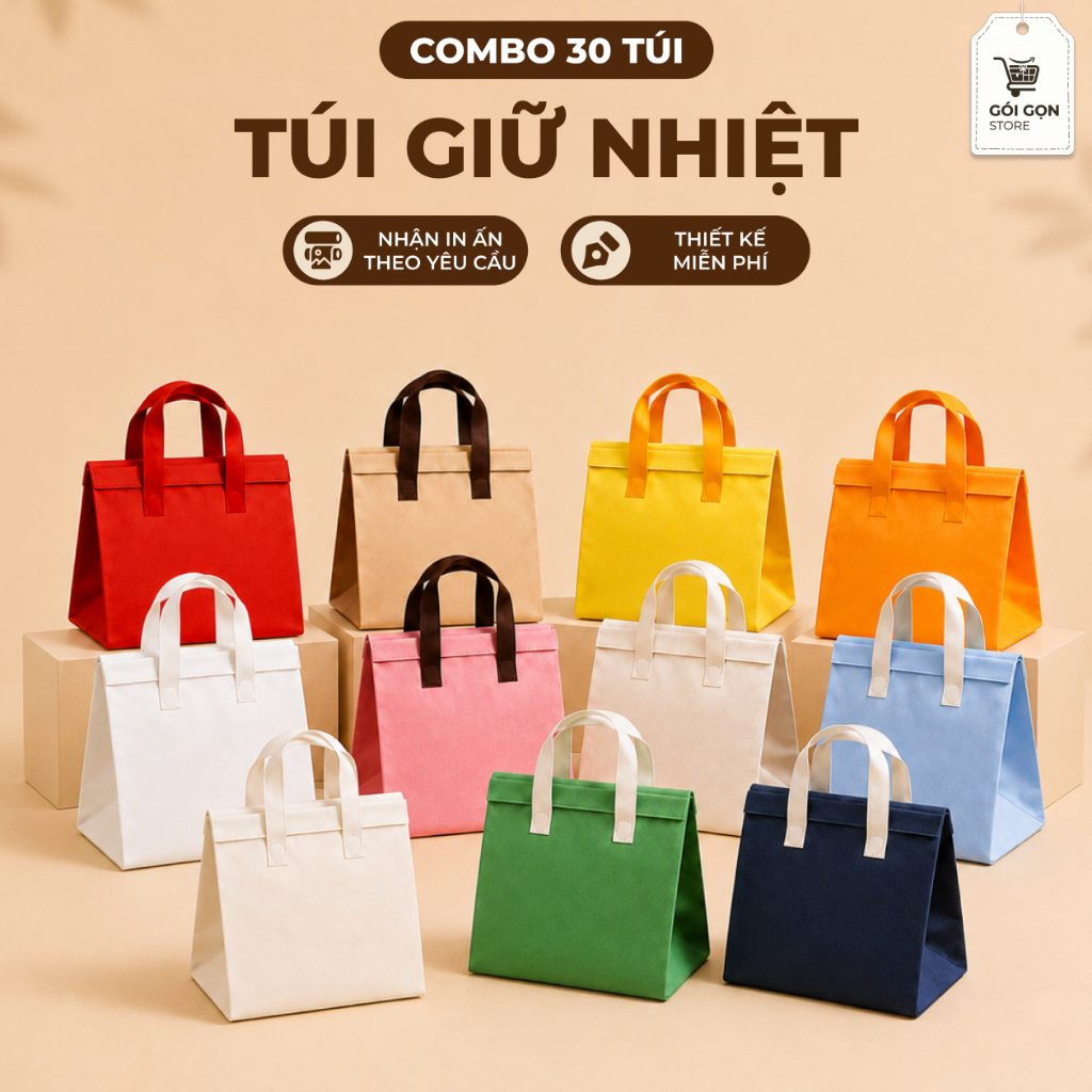 Combo 30 Túi Giữ Nhiệt Vải Không Dệt Đựng Đồ Ăn – In Logo Theo Yêu Cầu CX560