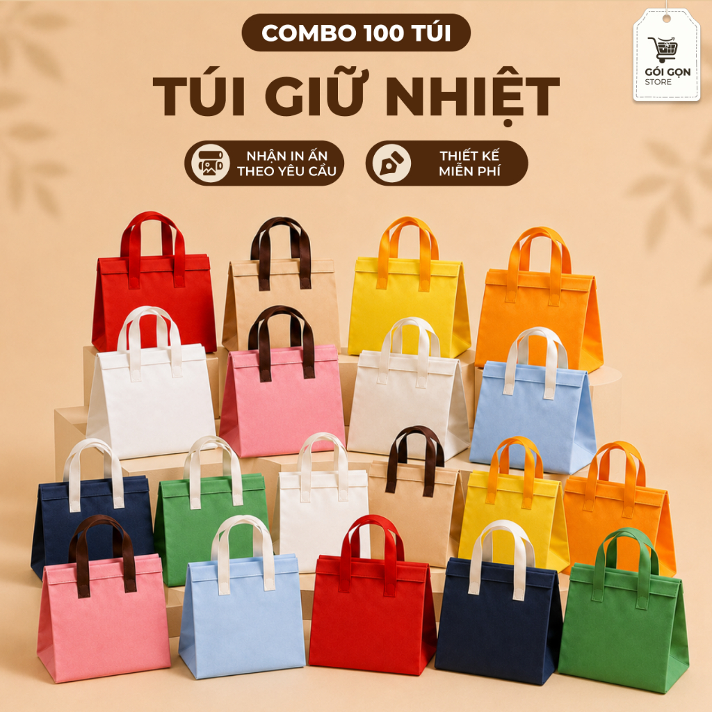Combo 100 Túi Giữ Nhiệt Đa Năng Đựng Đồ Ăn, Bình Nước In Logo Theo Yêu Cầu CX560