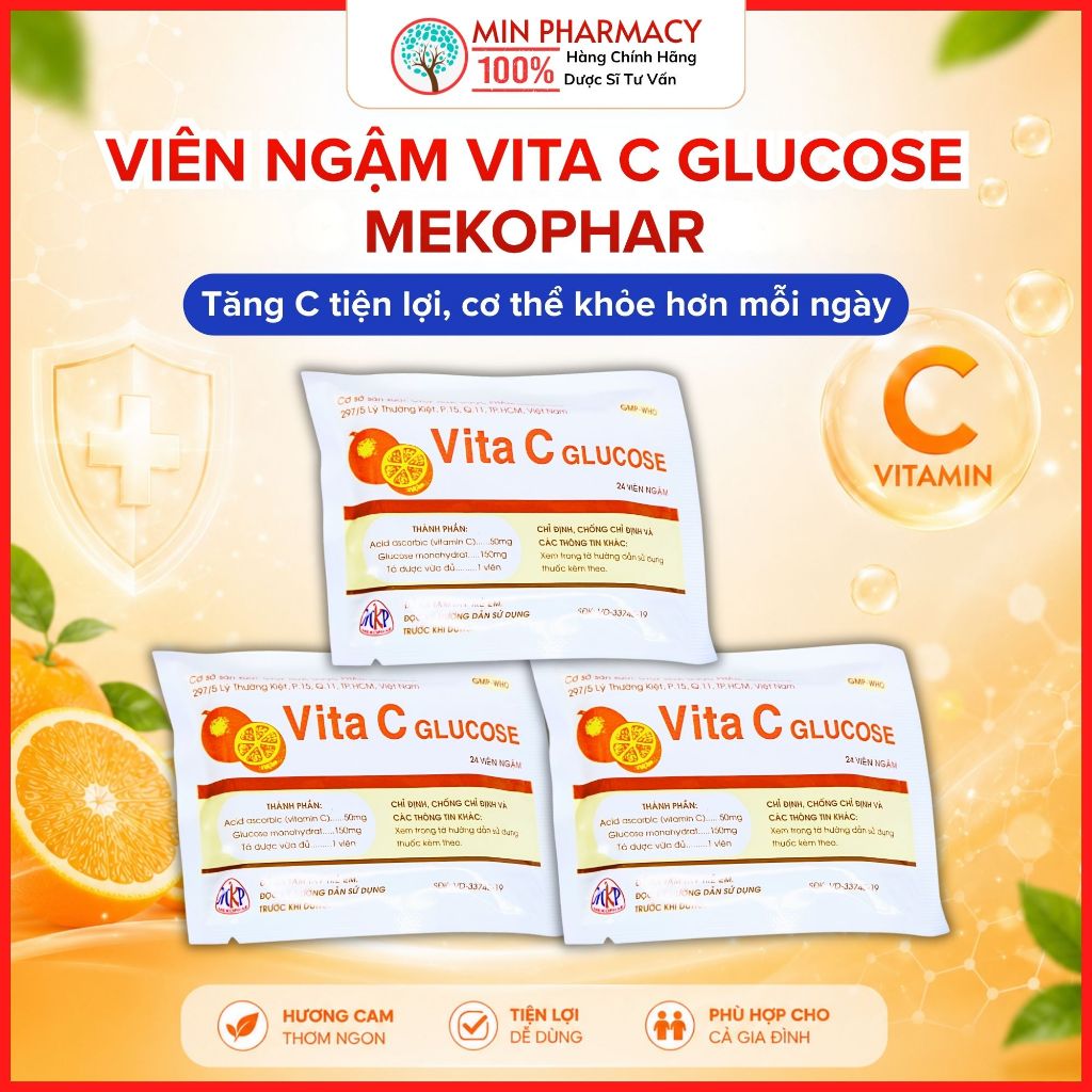 Combo Viên Ngậm Vita C (kẹo c) Mekophar Bổ Sung Vitamin C cho bé (Gói 24 Viên)