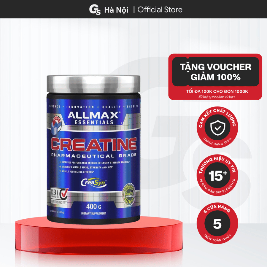 Bột tăng sức mạnh Allmax Creatine Pharmaceutical Grade 400gram (Canada) thúc đẩy hiệu suất Gymstore