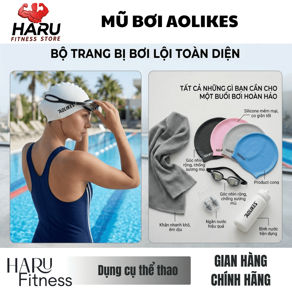 Mũ Bơi Aolikes HARU Silicon Cao Cấp - Bảo Vệ Tóc Chống Nước, Thiết Kế Thời Trang, Ôm Đầu Co Giãn HR36 | BigBuy360 - bigbuy360.vn