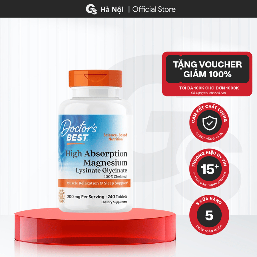 Viên uống magie Doctor's Best High Absorption Magnesium dễ hấp thụ, giảm stress, mất ngủ, chuột rút