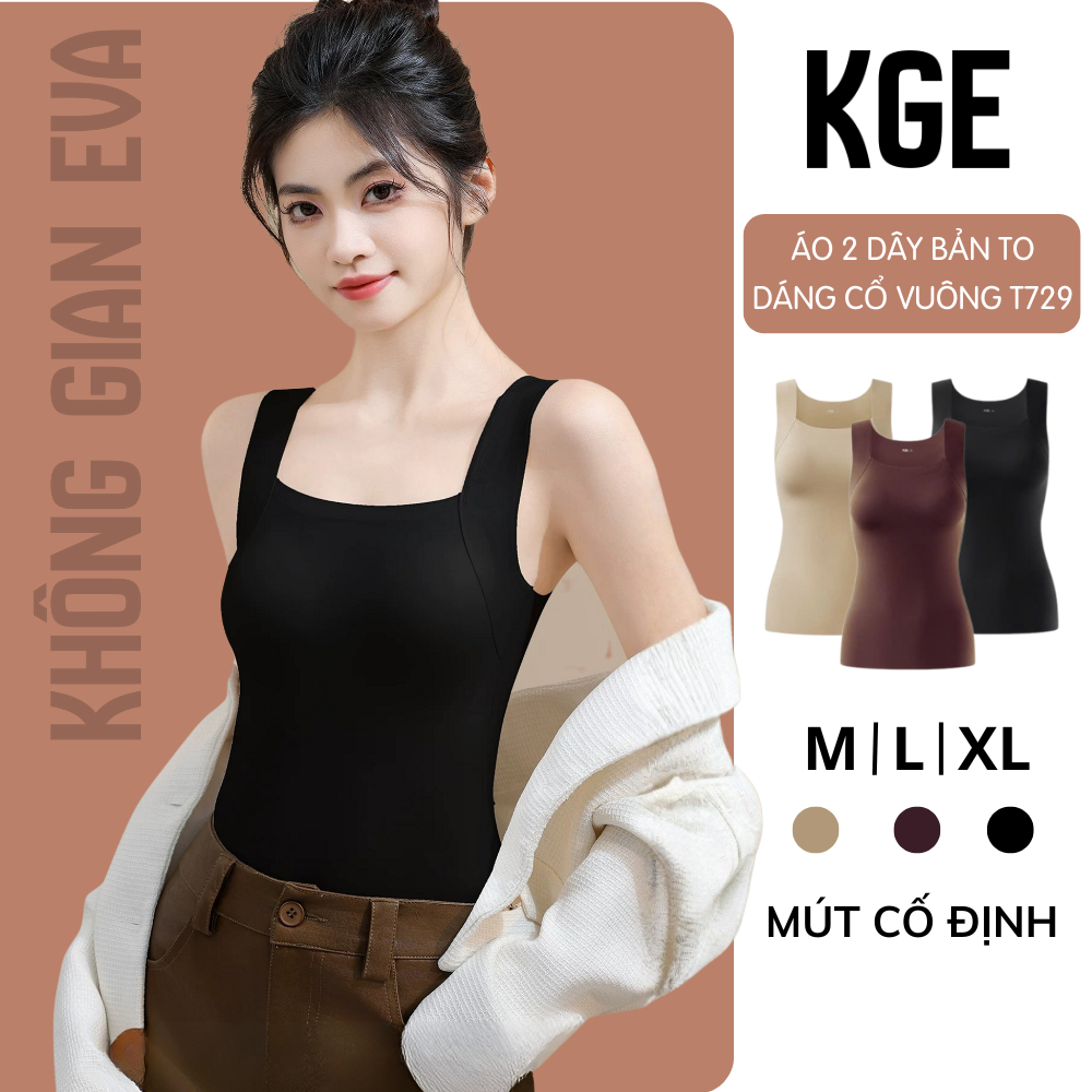 Áo 2 Dây Cổ Vuông Có Mút Liền Tôn Dáng, Áo Ba Lỗ Nữ Basic Ôm Dáng Chiết Eo Co Giãn Thoải Mãi T729