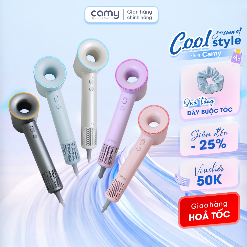 Máy sấy tóc ion âm Camy Cloud Wave tốc độ cao 1600W nóng lạnh 2 chiều, bảo vệ tóc bảo hành 12 tháng
