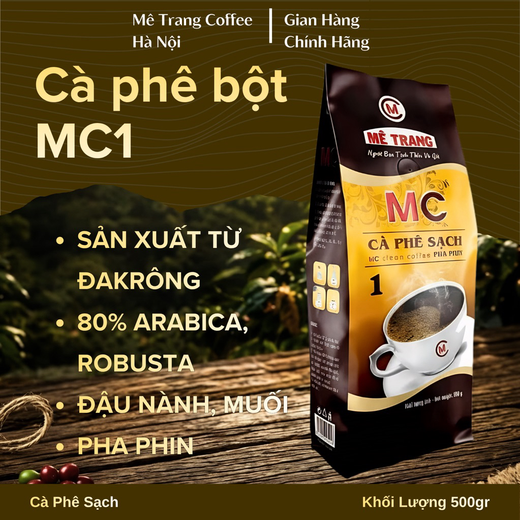 Cà Phê Sạch Mê Trang Rang Xay MC1 (TẶNG 1 PHIN/1Kg) - Túi bột 500G - Chuẩn Pha Phin