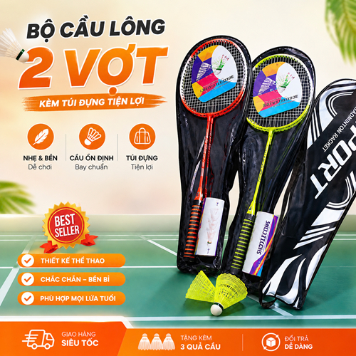 Bộ Vợt Cầu Lông 2 Vợt + 3 Cầu, Phù Hợp Người Mới Bắt Đầu