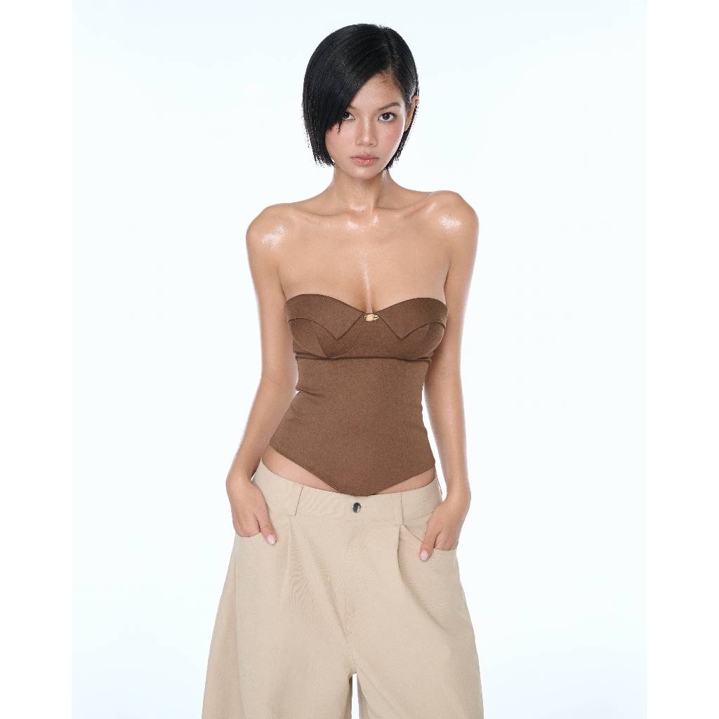 MOCHA CORSET | Áo corset nâu có dây kéo Lueysor
