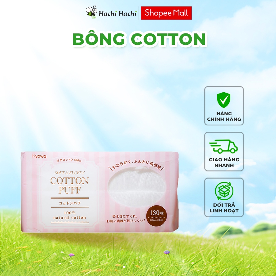 Bông cotton thiên nhiên Kyowa Shiko (130 miếng) - Hachi Hachi Japan Shop