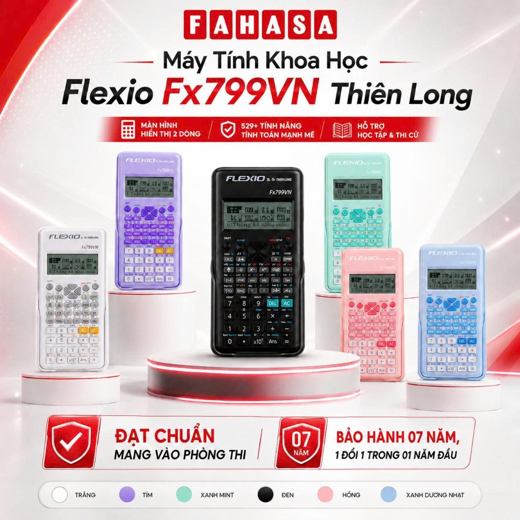 Máy Tính Khoa Học Flexio Fx 799VN - Màu Trắng, Đen, Hồng, Bạc Hà, Xanh Dương