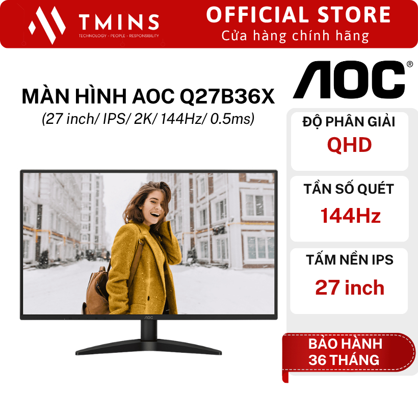 Màn Hình AOC Q27B36X (27 inch/ IPS/ 2K/ 144Hz/ 0.5ms) - Hàng chính hãng
