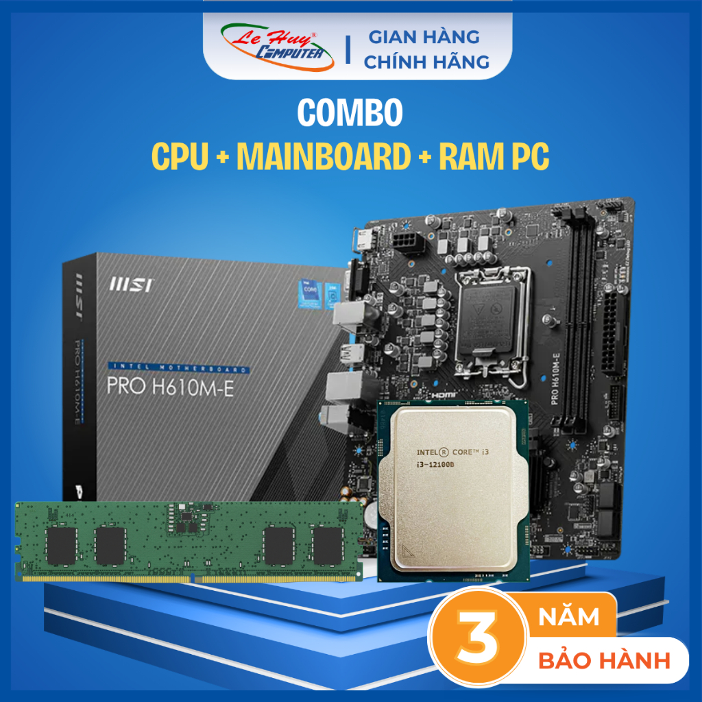 COMBO CPU i3-12100 Tray Kèm Fan+MainBoard H610 DDR5+Ram Máy Tính 8GB DDR5 (BH 36T) - Hàng Chính Hãng