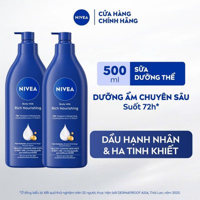Bộ 02 Sữa Dưỡng Thể NIVEA Dưỡng Ẩm Chuyên Sâu 72H  | Thấm Nhanh (500 ml) - 80212x2
