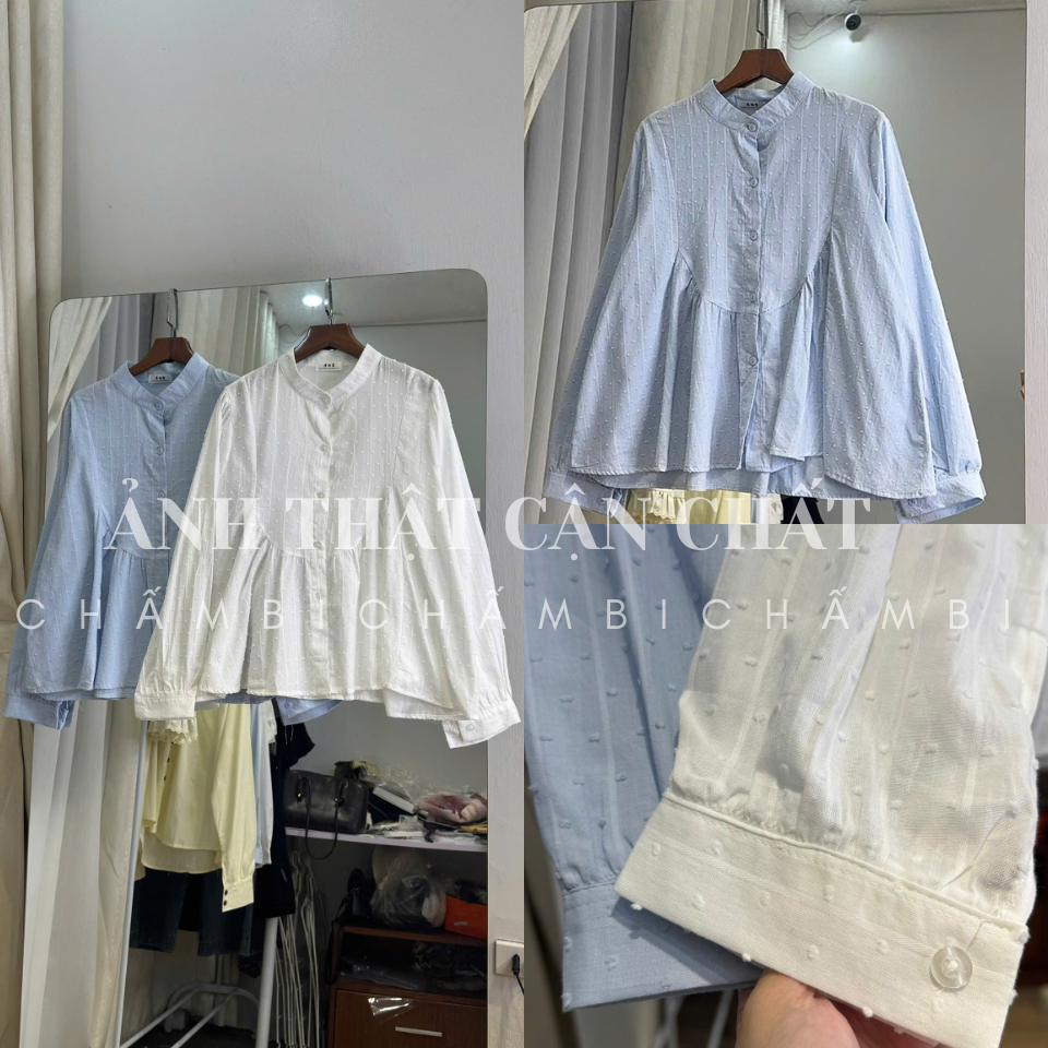 𝙏𝒉𝙖𝒐𝙫𝒊_𝑼𝙡𝒍𝙯𝒂𝙣𝒈// Áo sơ mi nữ A.830, Áo sơ mi cổ tròn tay dài bo nhẹ dáng babydoll phối cúc bọc vải thô boil Siêu HOTHIT | BigBuy360 - bigbuy360.vn