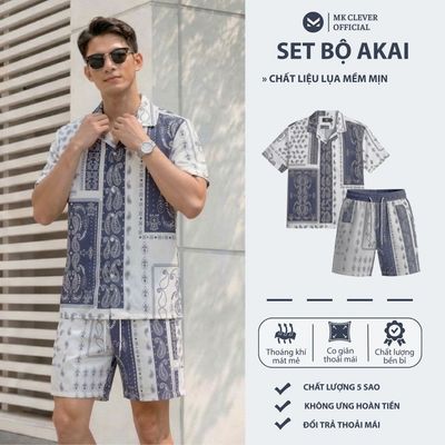 Set Đồ Bộ Nam Akai MK CLEVER chất lụa mịn mát, áo thiết kế cổ Cuban thoáng mát, co giãn, form dáng thoải mái, trẻ trung