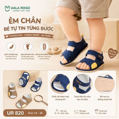 Dép tập đi cho bé Ualarogo sandal đế cao su chống trượt an toàn xăng đan quai dán điều chỉnh UR 820