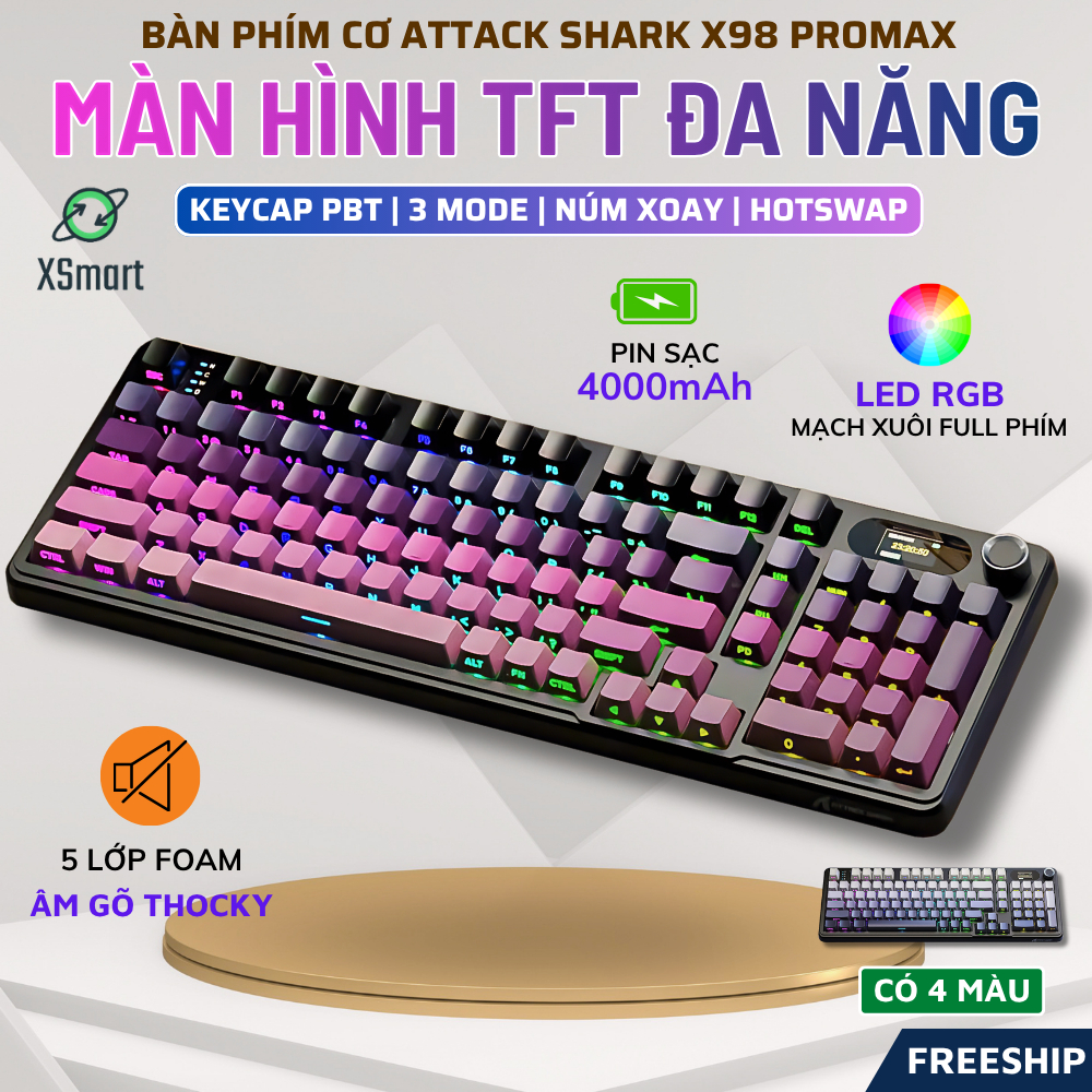 Bàn Phím Cơ Bluetooth Attack Shark X98 PRO MAX Có Màn Hình LED, 3 Mode Cho Máy Tính Laptop PC | BigBuy360 - bigbuy360.vn