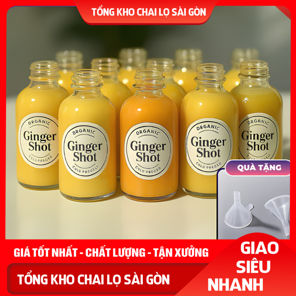 Combo Chai Lọ Thủy Tinh Ginger Shot Loại 30ml Trong Suốt Đựng Ginger Shot Nước Ép Gừng, Detox