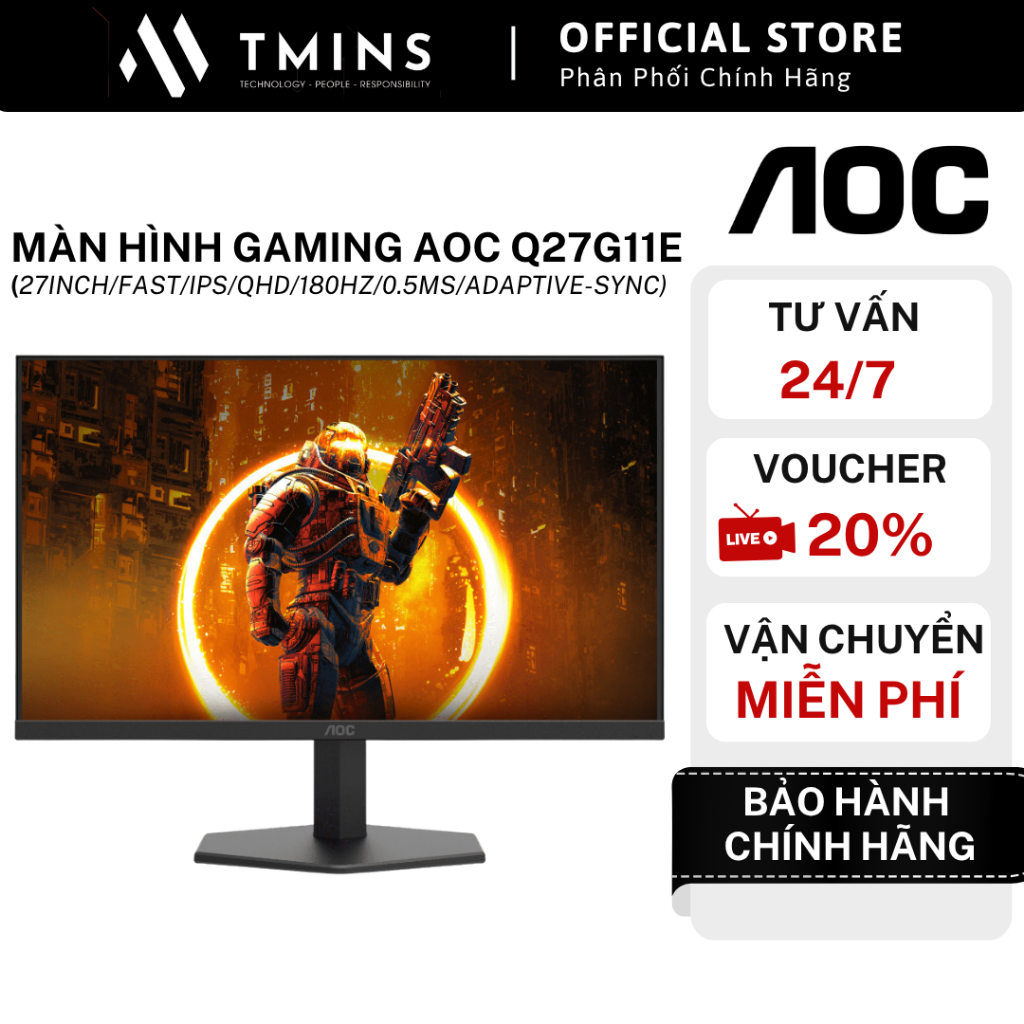 Màn hình gaming AOC Q27G11E (27inch/Fast IPS/QHD/180Hz/0.5ms/Adaptive-Sync) - Hàng chính hãng
