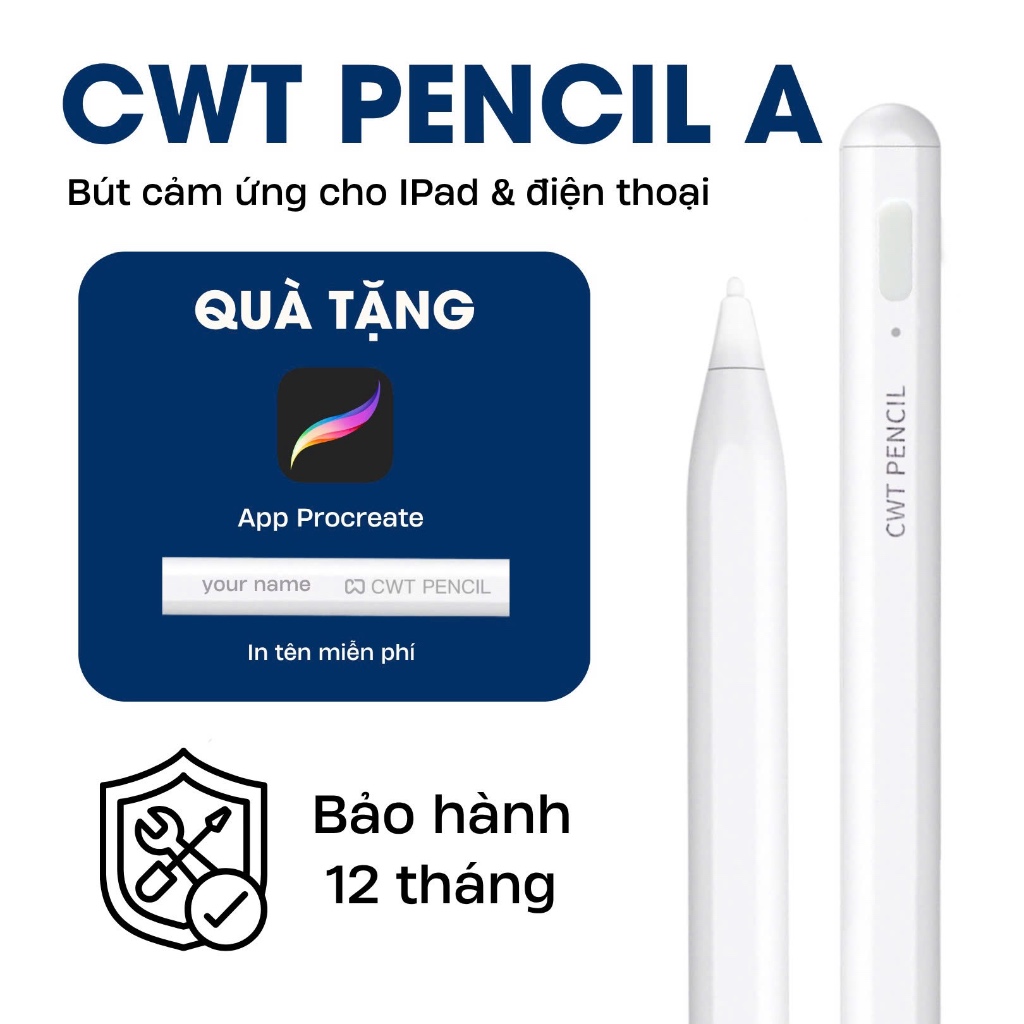 [DÙNG 2 CHẾ ĐỘ] BÚT CẢM ỨNG CWT Pencil A dùng được trên cả điện thoại, android, I.p.ad có chống tì đ