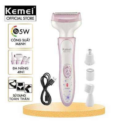 Máy cạo lông đa năng 4in1 Kemei KM-7114 tỉa lông mày, mũi, nách, bikini, toàn thân êm ái sạc USB - Chính hãng