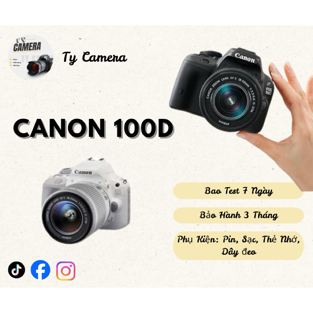 Máy ảnh Canon 100D mới 94-96% đẹp không lỗi (kèm full phụ kiện)
