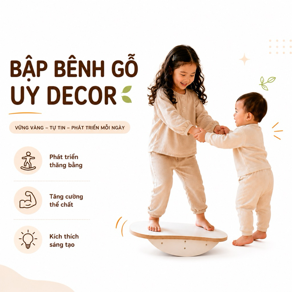 Ván Bập bênh Balance Board Đồ chơi thăng bằng Plywood chịu lực UYDECOR