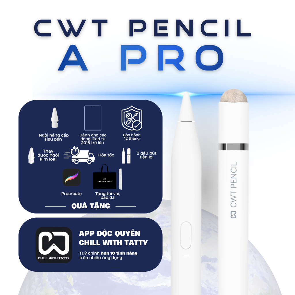 Bút cảm ứng CWT PENCIL A PRO dùng được trên mọi thiết bị máy tính bảng, điện thoại cảm ứng