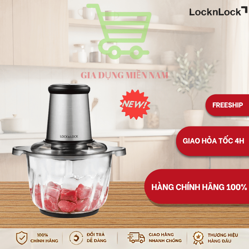MÁY XAY THỊT CỐI THỦY TINH LOCKNLOCK EJM186 2.4L – 400W - HÀNG CHÍNH HÃNG