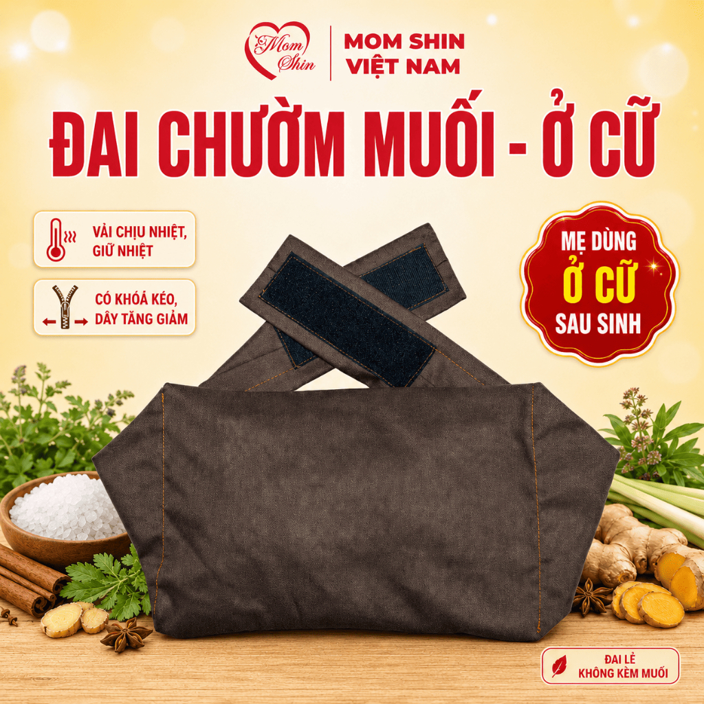 Đai chườm bụng MOM SHIN, sử dụng cùng với muối chườm thảo dược, chất vải dày chịu nhiệt, dễ sử dụng