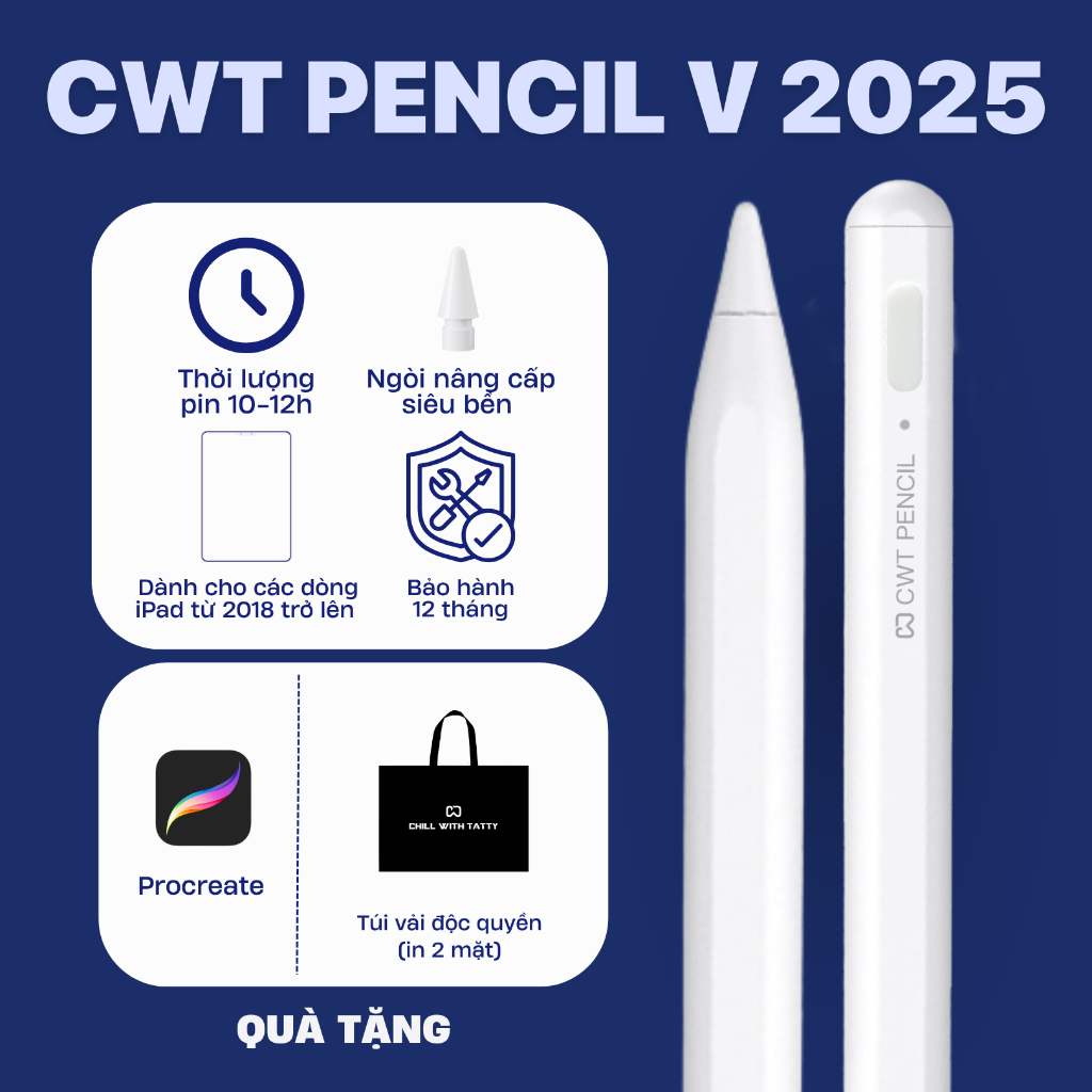 [QUÀ 700K] Bút Cảm Ứng CWT PENCIL V 2025 cho các dòng máy tính bảng, hỗ trợ sạc nhanh