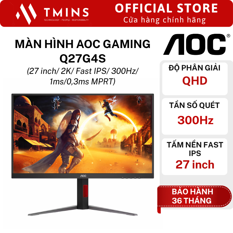 Màn hình AOC Gaming Q27G4S (27 inch/ 2K/ Fast IPS/ 300Hz/ 1ms/0,3ms MPRT) - Hàng chính hãng