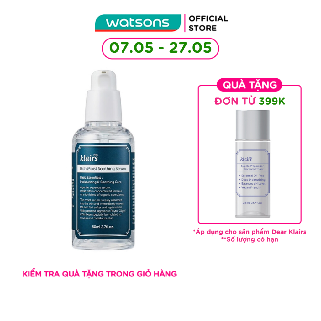 Tinh Chất Dear Klairs Dưỡng Ẩm Và Làm Mịn Da Rich Moist Soothing 80ml