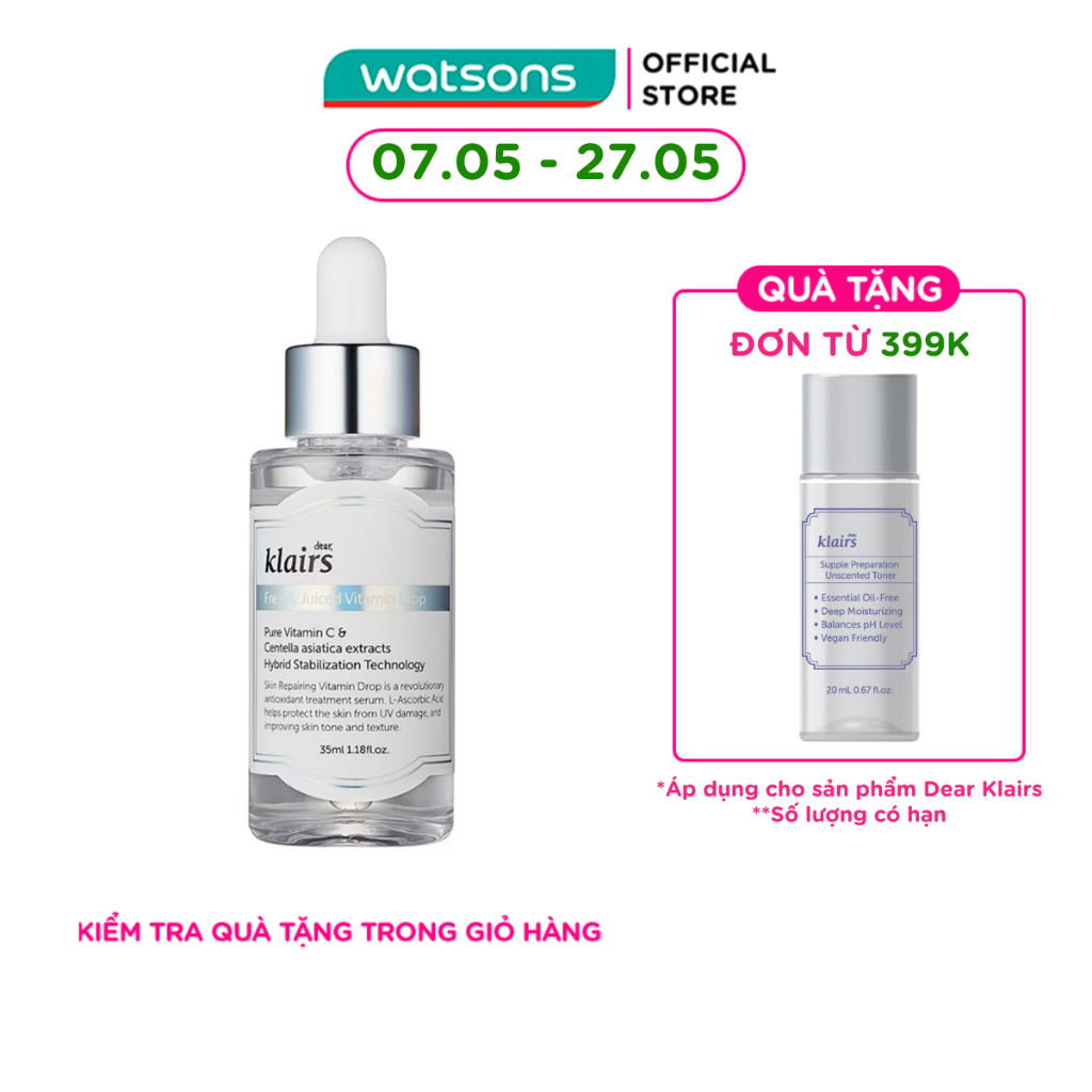 [Mã FMCGWA101 giảm 8% đơn 250K] Tinh Chất Dear Klairs Dưỡng Sáng Và Làm Đều Màu Da Freshly Juiced Vi