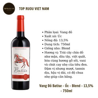 [Tặng Khui/Rót/Nút Đậy] Rượu Vang Úc Batise - 13.5% - 750ml