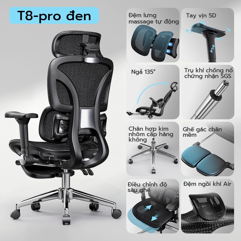 Ghế công thái học Xpanse T10 điều chỉnh linh hoạt bảo vệ cột sống, giảm đau mỏi lưng hiệu quả