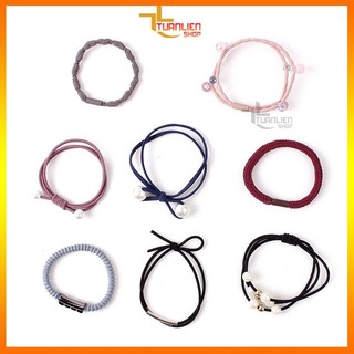 Set 12 Dây Buộc Tóc Hộp Tròn Cho Nữ - Dây Cột Tóc Hàn Quốc Co Giãn Tốt, Đính Ngọc Trai Nơ Xinh, Không Đau Tóc (Đủ màu)