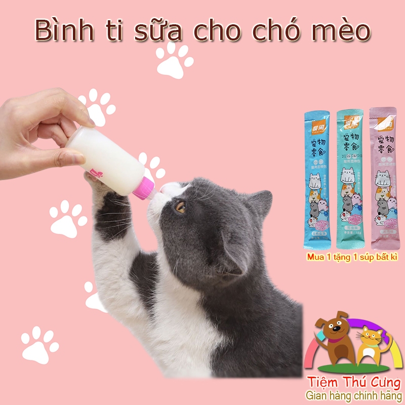 Bình Ti Cho Chó Mèo Con - Bình Sữa Thú Cưng Kèm Núm Silicon Mềm Dễ Bú