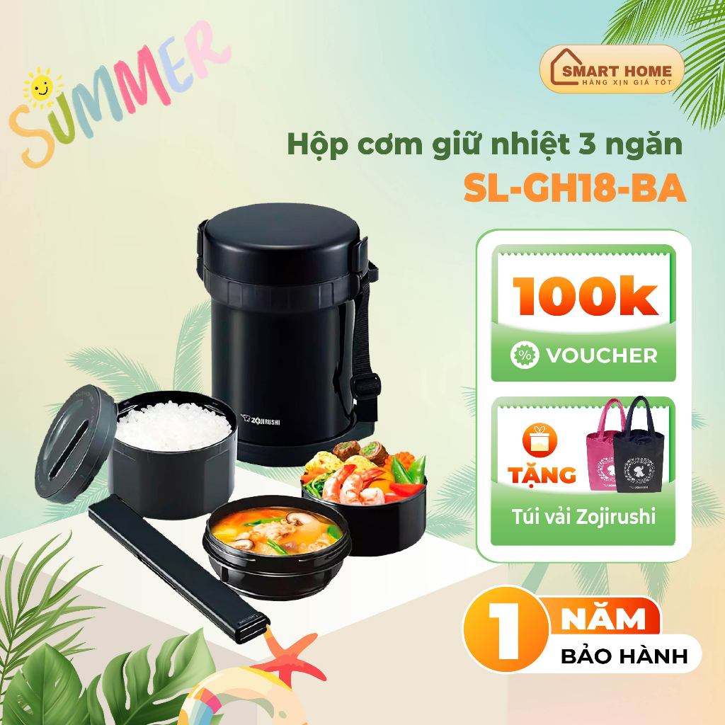 Hộp Cơm Giữ Nhiệt 3 ngăn Zojirushi SL-GH18-BA dung tích 1,27L, hàng chính hãng, bảo hành 1 năm