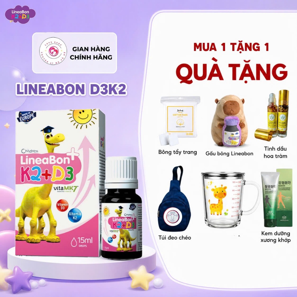 Lineabon d3 k2 Vitamin d3 k2 mk7 Vitamin d3 cho trẻ sơ sinh Canxi d3k2 Lọ 10ml + Quà tặng