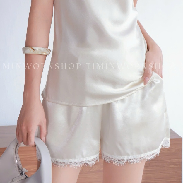 [Quần Lẻ] Quần Short Lụa Phối Ren Mi Thiết Kế Trẻ Trung Nữ Tính - Timin Workshop