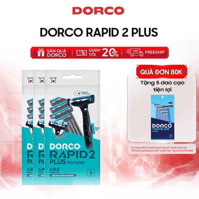 DORCO RAPID 2 PLUS - Combo Dao Cạo Râu Tiện Lợi Hàn Quốc 2 Lưỡi - Mỗi Túi Gồm 4 Cây Dao Cạo