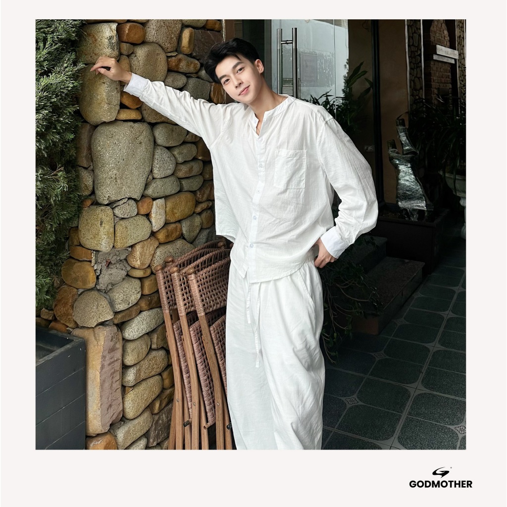 Đồ Bộ Nam GODMOTHER Set Sơ Mi Đũi Dài Tay Cổ Trụ Form Rộng Đi Biển Mùa Hè Cao Cấp | BigBuy360 - bigbuy360.vn