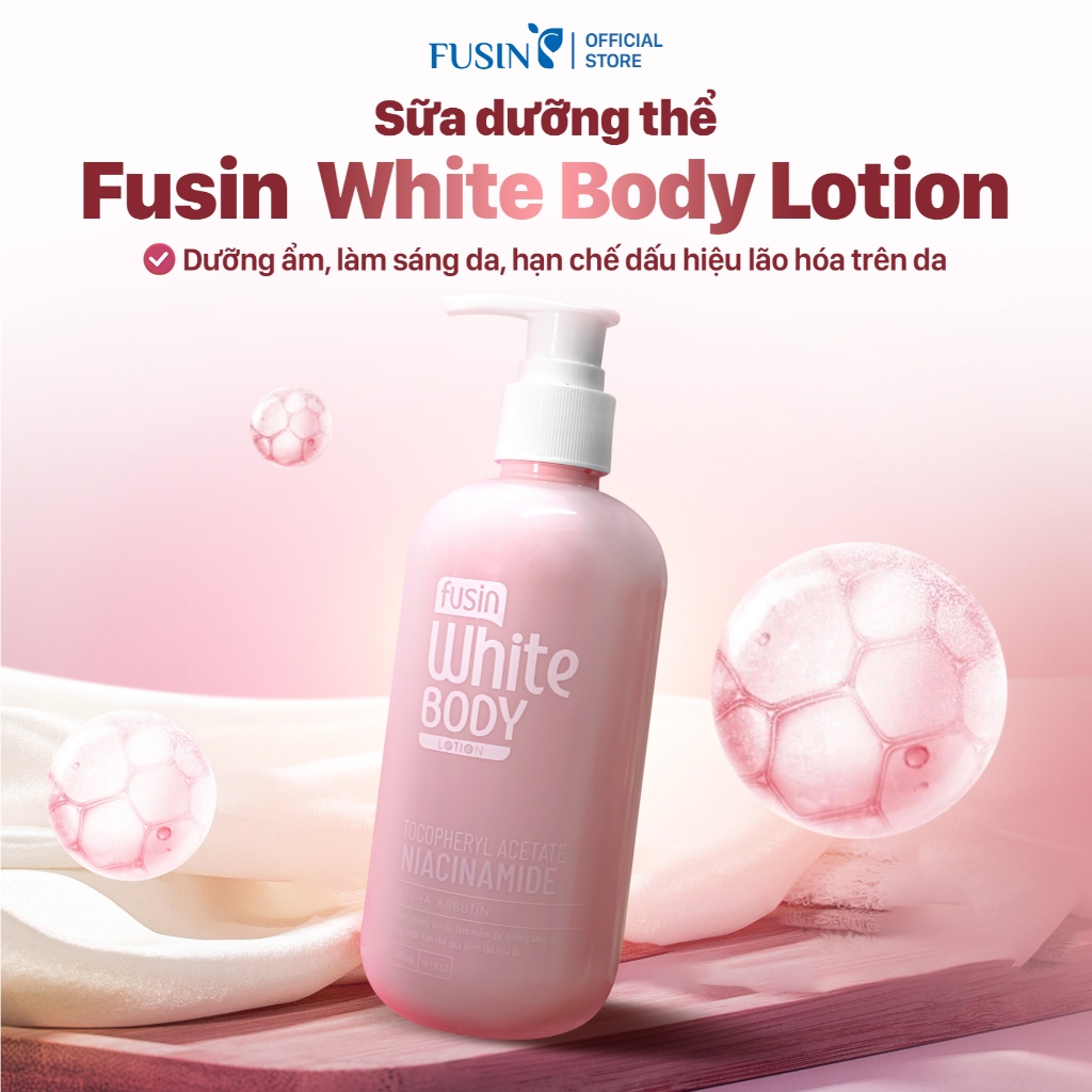 Fusin Kem Body Dưỡng Sáng Fusin White Body Lotion Chai 300ml Dưỡng Ẩm Dưỡng Sáng Hạn Chế Lão Hóa Da